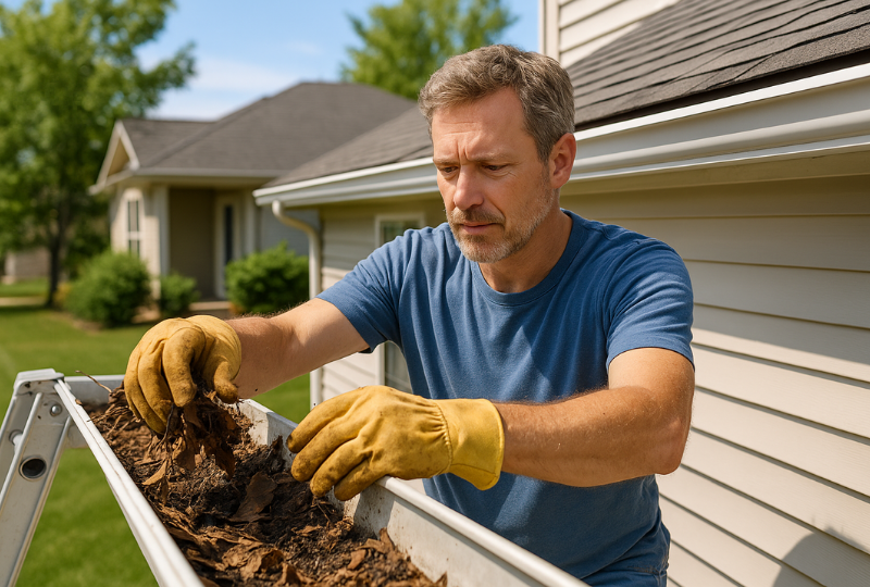Cleaning gutters to prevent water damage around South Jersey home