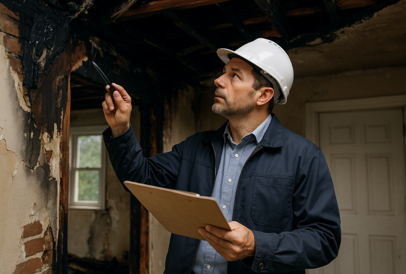 Public adjuster explaining the fire damage insurance claim process to a homeowner in South Jersey