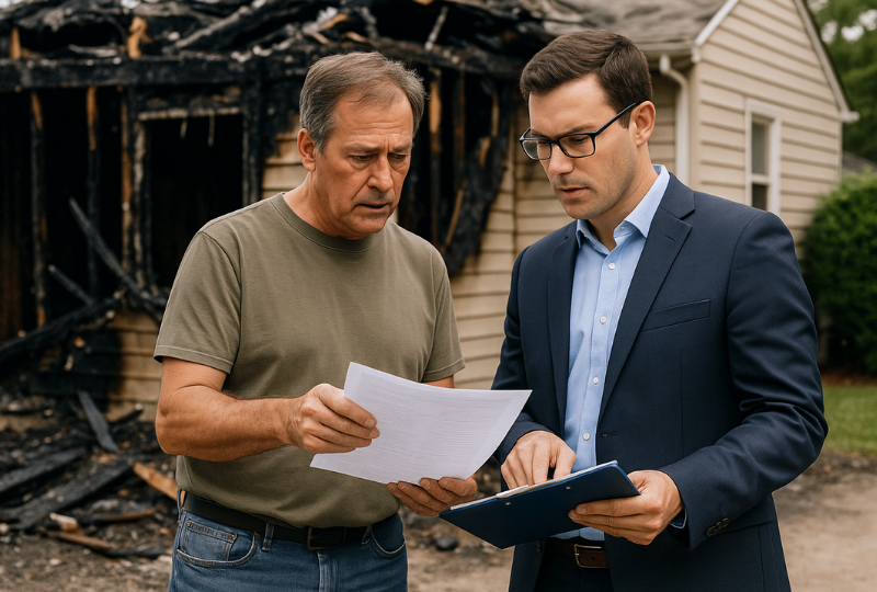 Fire damage public adjuster helping homeowner file claim in South Jersey